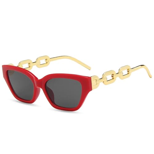 SSFVTTL Beliebte Mode Cat Eye Sonnenbrille Frauen Retro Kette Beine Männer Punk UV400 (Rot Grau) von SSFVTTL