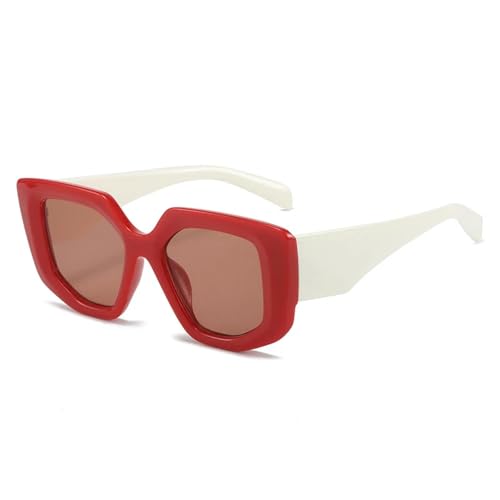 SSFVTTL Beliebte Mode Polygon Damen Sonnenbrille Retro Jelly Blau Rosa UV400 Männer Breite Beine (Rot Rot) von SSFVTTL