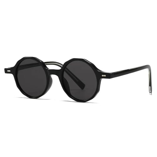 SSFVTTL Beliebte Mode Polygon Runde Sonnenbrille Frauen Retro Nieten UV400 Männer (Schwarz Grau) von SSFVTTL