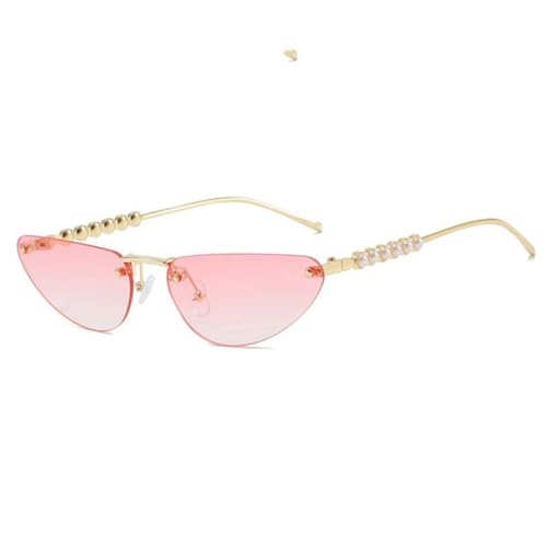 SSFVTTL Cat Eye Randlose Sonnenbrille Damen Luxus Perle Trendy Metall Rahmenlos UV400 (S077-C6) von SSFVTTL