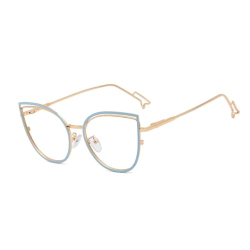 SSFVTTL Doppelrahmen Anti-Blaulicht Modische Metall-Cat-Eye-Rahmen Rahmen Federscharnier (C3 Blauer Rand) von SSFVTTL