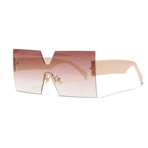SSFVTTL Einteilige randlose übergroße Sonnenbrille für Damen und Herren, luxuriös, Vintage, beliebt, Nieten, UV400 (Pink) von SSFVTTL
