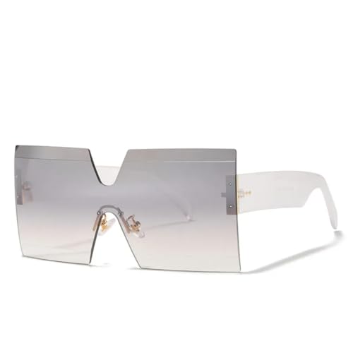 SSFVTTL Einteilige randlose übergroße Sonnenbrille für Damen und Herren, luxuriös, Vintage, beliebt, Nieten, UV400 (Silber) von SSFVTTL