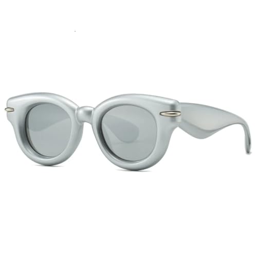 SSFVTTL Luxuriöse runde Sonnenbrille mit großem Rahmen für Damen und Herren, Vintage-Brille (Silber-Silber) von SSFVTTL