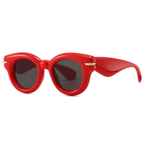SSFVTTL Luxuriöse runde Sonnenbrille mit großem Rahmen für Damen und Herren, Vintage-Brille (rot/schwarz) von SSFVTTL