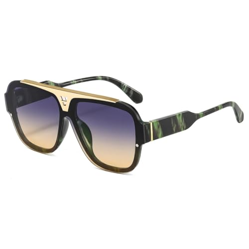 SSFVTTL Mode Vintage Big Frame Sonnenbrille Damen Herren Luxus UV400 (Grün Grau Gelb) von SSFVTTL