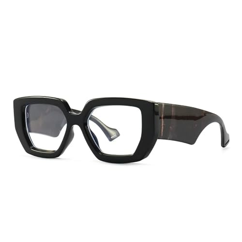 SSFVTTL Modische, farbenfrohe Damenbrille mit transparentem Anti-Blu-ray-Schutz, Federscharnier, breite Beine, Polygon-Rahmen für Herren (schwarz) von SSFVTTL