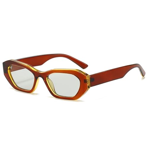 SSFVTTL Modische, unregelmäßige Katzenaugen-Sonnenbrille für Damen, UV400, Retro, Dunkelgrün, Herren (Braun, Hellgrau) von SSFVTTL