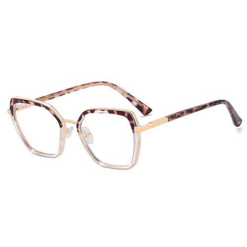 SSFVTTL Modische Polygon-Brillenfassung, klar, Anti-Blaulicht, für Herren (Leopard transparent) von SSFVTTL