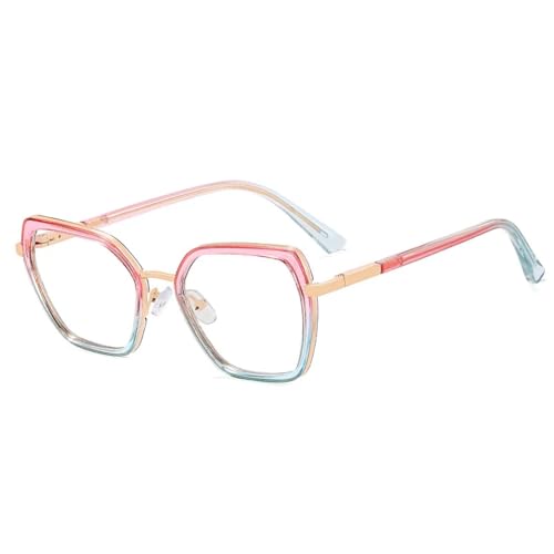 SSFVTTL Modische Polygon-Brillenfassungen, klar, Anti-Blaulicht, für Herren (Rosa-Blau) von SSFVTTL
