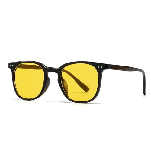 SSFVTTL Modische Sonnenbrillen für Damen, UV400, Retro-Farbverlauf, für Herren, blau-gelbe Nieten (dunkelbraun-gelb) von SSFVTTL