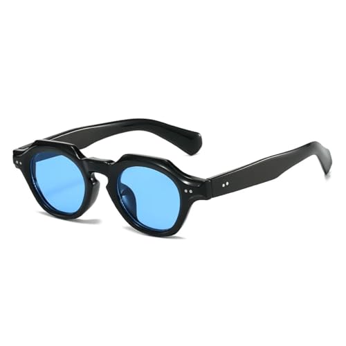 SSFVTTL Modische kleine Polygon-Sonnenbrille für Damen, Retro-Nieten, UV400, für Herren (schwarz/blau) von SSFVTTL