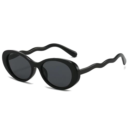 SSFVTTL Modische ovale Sonnenbrille für Damen, UV400, Retro, Verlaufsgläser, UV400, Punk (schwarz-grau) von SSFVTTL