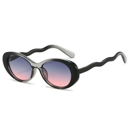 SSFVTTL Modische ovale Sonnenbrille für Damen, UV400, Retro, Verlaufsgläser, UV400, Punk-Look (grau, schwarz, grau, pink) von SSFVTTL