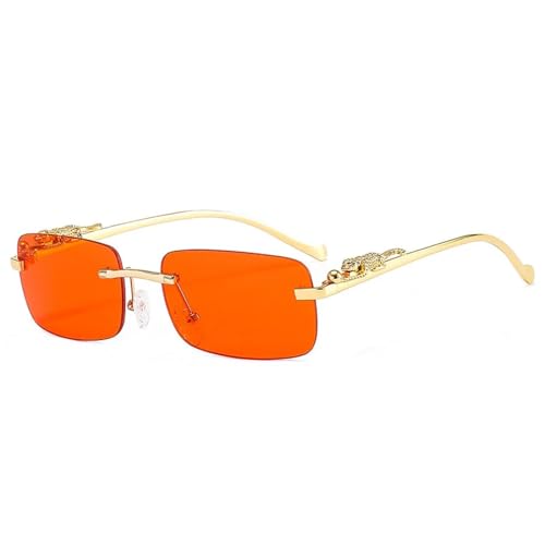 SSFVTTL Modische randlose rechteckige Sonnenbrille für Damen, Retro, Geparden-Dekoration, klare Ozeanlinse, Herren, UV400 (rot) von SSFVTTL