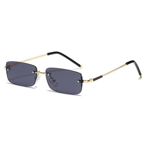SSFVTTL Modische rechteckige Sonnenbrille für Damen, Vintage, randlos, klare Ozean-Farbverlaufsgläser, Herren, UV400 (Goldgrau) von SSFVTTL
