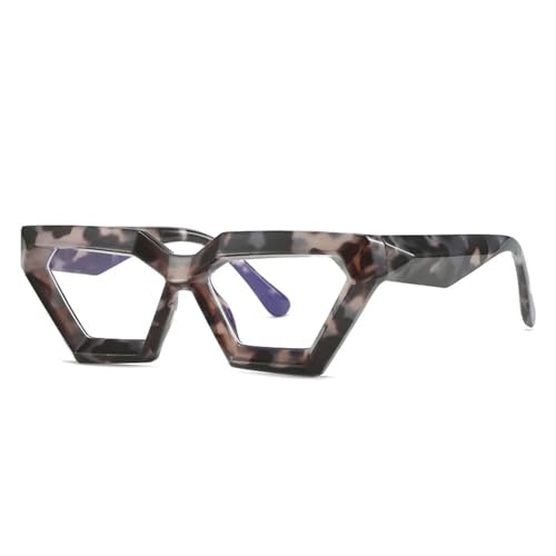 SSFVTTL Modischer Polygon-Cat-Eye-Brillenrahmen für Damen, Federscharnier, für Herren, transparent (grauer Leopard) von SSFVTTL