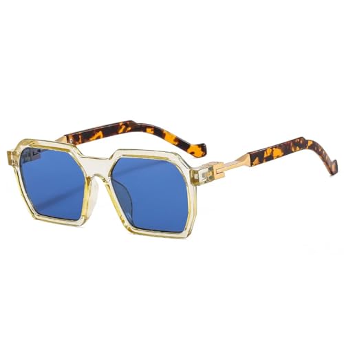 SSFVTTL Retro Herren Polygon Sonnenbrille Mode UV400 Damen Trendy (Gelb Leopard Blau) von SSFVTTL