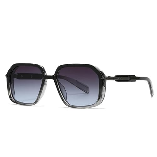 SSFVTTL Retro Herren Sonnenbrille UV400 Mode Damen Nieten Farbverlauf (Schwarz Grau Grau Blau) von SSFVTTL