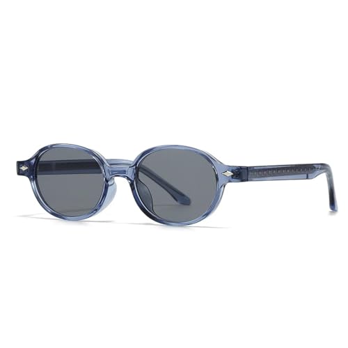 SSFVTTL Retro Kleine Ovale Sonnenbrille Damen UV400 Mode Nieten Herren (Blau Grau) von SSFVTTL