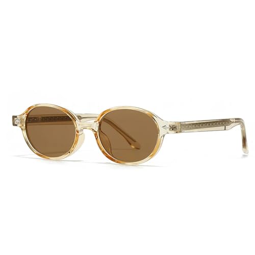 SSFVTTL Retro Kleine Ovale Sonnenbrille Damen UV400 Mode Nieten Herren (Champagnertee) von SSFVTTL