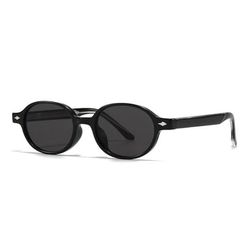 SSFVTTL Retro Kleine Ovale Sonnenbrille Damen UV400 Mode Nieten Herren (Schwarz Grau) von SSFVTTL
