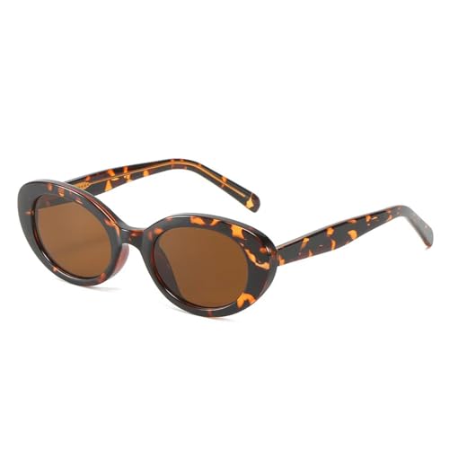 SSFVTTL Retro Kleine Ovale Sonnenbrille Mode Bonbonfarben Damen Katzenauge UV400 (Leopardentee) von SSFVTTL
