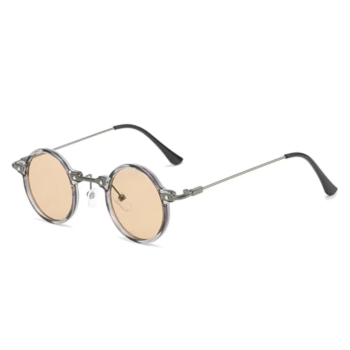 SSFVTTL Retro Kleine Runde Damen Sonnenbrille Klare Ozeanlinse UV400 Herren Punk (Grau Champagner) von SSFVTTL