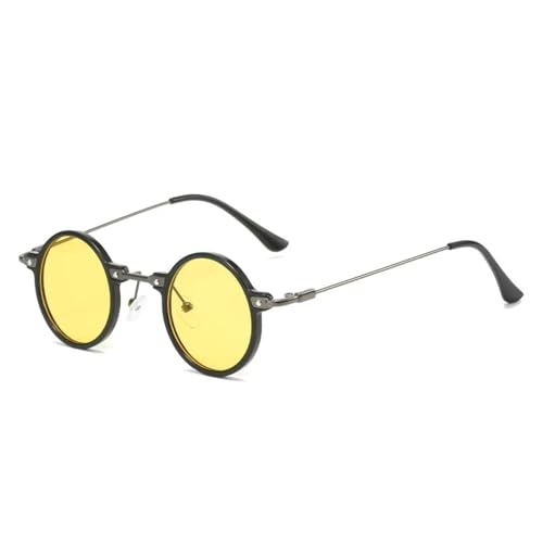 SSFVTTL Retro Kleine Runde Damen Sonnenbrille Klare Ozeanlinse UV400 Herren Punk (Schwarz Gelb) von SSFVTTL