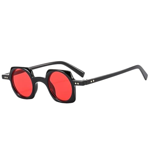 SSFVTTL Retro Kleine Sonnenbrille Damen Mode Klare Runde Ozeanlinse Herren (Schwarz Rot) von SSFVTTL