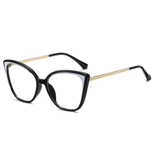 SSFVTTL Retro Metall Damen Brillengestell Mode Klare Anti Blaulicht Linse Herren (Schwarz Weiß) von SSFVTTL
