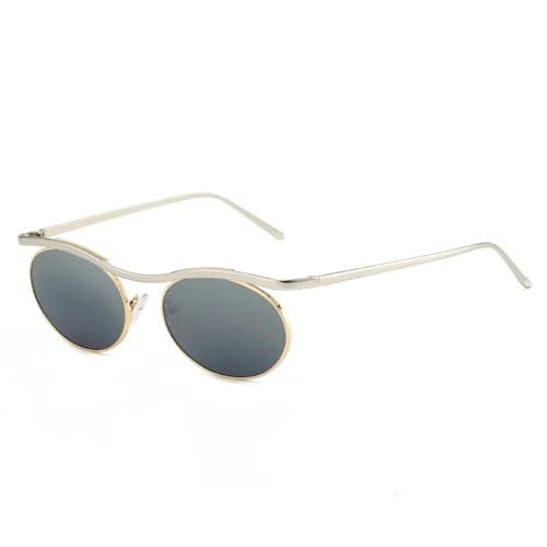 SSFVTTL Retro Oval Metall Damen Sonnenbrille Fashion Punk Herren Trendy Gradient UV400 (Silber Gold Grau) von SSFVTTL