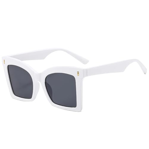 SSFVTTL Retro Oversized Cat Eye Damen Sonnenbrille Nieten Leopard Farbverlauf (Weiß Grau) von SSFVTTL