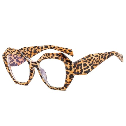 SSFVTTL Retro Polygon Candy Color Cat Eye Damen Brillengestell Mode Herren (Leopard) von SSFVTTL