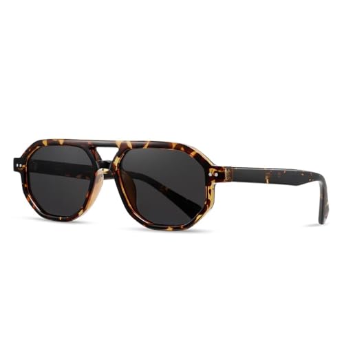 SSFVTTL Retro Polygon Damen Luxus Sonnenbrille Fashion Gradient UV400 Herren (Leopardengrau) von SSFVTTL