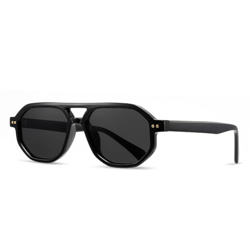 SSFVTTL Retro Polygon Damen Luxus Sonnenbrille Fashion Gradient UV400 Herren (Schwarz Grau) von SSFVTTL