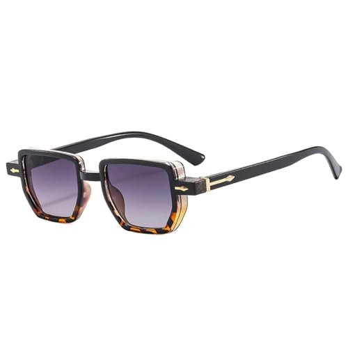 SSFVTTL Retro Polygon Damen Sonnenbrille Gradient UV400 Mode Nieten Punk für Männer (Schwarz Leopard Grau) von SSFVTTL