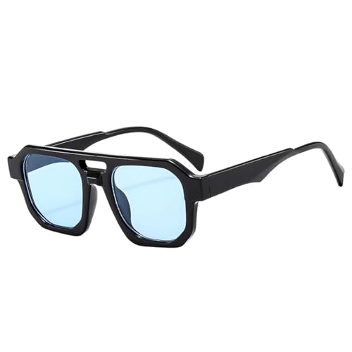 SSFVTTL Retro Polygon Sonnenbrille Damen Klare Ozeanlinse UV400 Herren (Schwarz Blau) von SSFVTTL