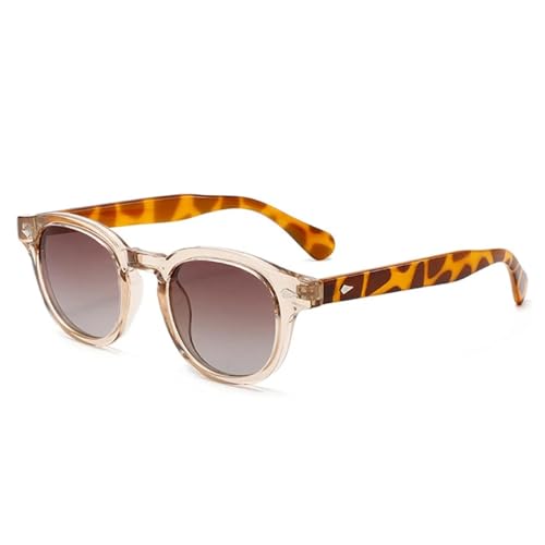 SSFVTTL Retro Runde Damen Sonnenbrille UV400 Mode Herren Punk Nieten Farbverlauf (Champagnertee) von SSFVTTL