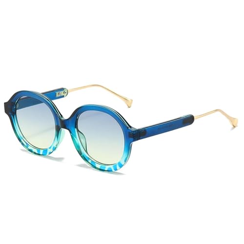 SSFVTTL Retro Runde Punk Damen Sonnenbrille Fashion Gradient UV400 (Blau Blau Gelb) von SSFVTTL