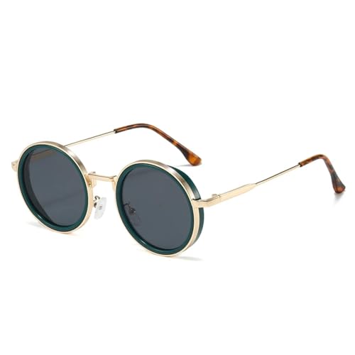 SSFVTTL Retro Runde Punk Damen Sonnenbrille Fashion Gradient UV400 Herren (Dunkelgrün Grau) von SSFVTTL
