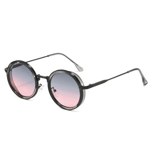SSFVTTL Retro Runde Punk Damen Sonnenbrille Fashion Gradient UV400 Herren (Grau Schwarz Grau Pink) von SSFVTTL