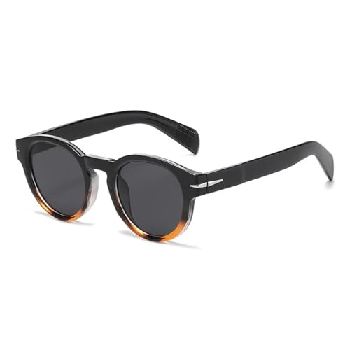 SSFVTTL Retro Runde Punk Herren Sonnenbrille Mode Damen Nieten UV400 (Schwarz Leopard Grau) von SSFVTTL