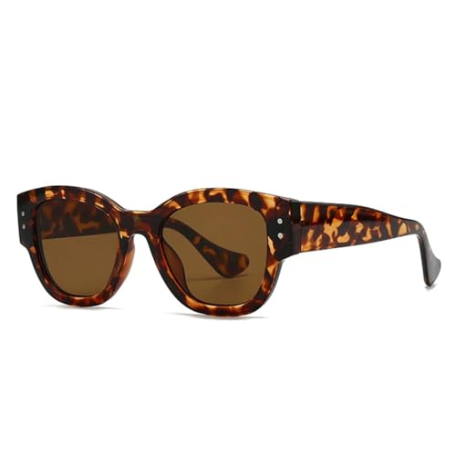 SSFVTTL Retro Sonnenbrille Damen Mode Nieten Farbverlauf UV400 Herren Punk (Leopardentee) von SSFVTTL