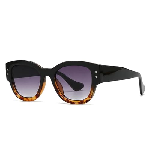 SSFVTTL Retro Sonnenbrille Damen Mode Nieten Farbverlauf UV400 Herren Punk (Schwarz Leopard Grau) von SSFVTTL