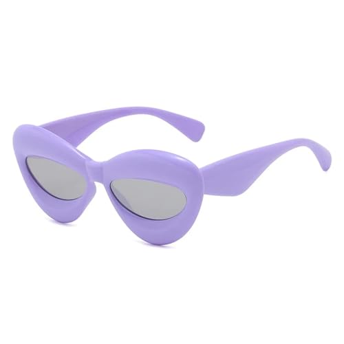 SSFVTTL Retro-Sonnenbrille in Bonbonfarben für Damen, luxuriös, modisch, einzigartig, breite Beine, Herren, Punk, trendig, UV400 (lila, silber verspiegelt) von SSFVTTL