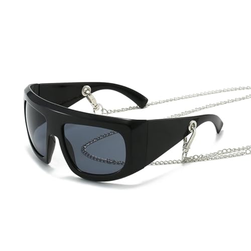 SSFVTTL Retro Übergroße Cat Eye Damen Sonnenbrille Mode Kette Dekoration UV400 Herren (Schwarz Grau) von SSFVTTL