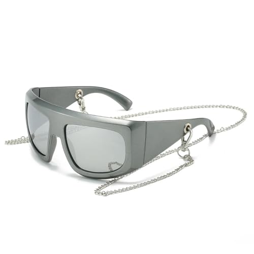 SSFVTTL Retro Übergroße Cat Eye Damen Sonnenbrille Mode Kette Dekoration UV400 Herren (Silber Silber Spiegel) von SSFVTTL