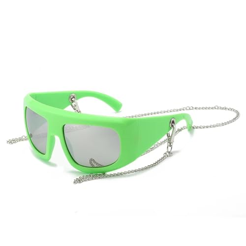 SSFVTTL Retro Übergroße Cat Eye Damen Sonnenbrille Mode Kettendekoration UV400 Herren (Grün Silber Spiegel) von SSFVTTL