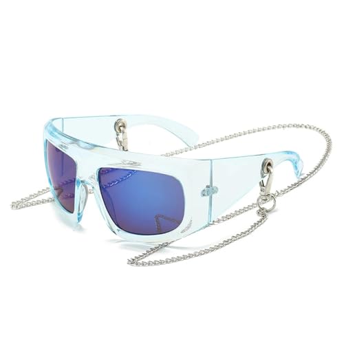 SSFVTTL Retro Übergroße Cat Eye Damen Sonnenbrille Modekette Dekoration UV400 Herren (Blau Blau Spiegel) von SSFVTTL